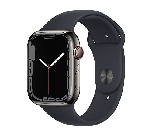Apple Watch Series 7 GPS + Cellular, Cassa 45 mm in acciaio inossidabile color grafite con Cinturino Sport mezzanotte - Regular