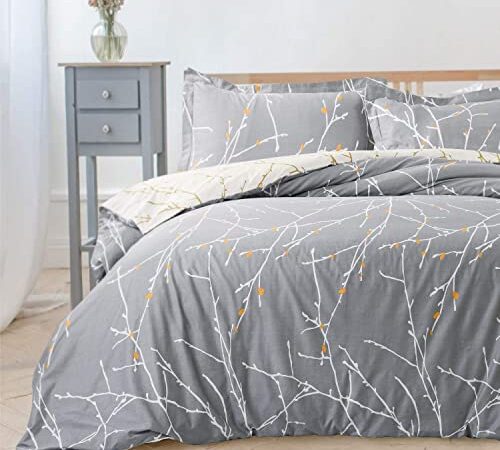 Bedsure Copripiumino Matrimoniale 240x220 - Matrimoniale Copripiumino Set Copripiumino Parure Copripiumino in Microfibra Sacco Copri piumone Matrimoniale Stampe Grigio