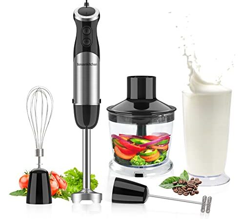 Bonsenkitchen Frullatore a Immersione, 5 in 1 Frullatore ad Immersione Minipimer, Mixer a Immersione Professionale, Tritatutto, Frusta Elettrica, 12 velocità