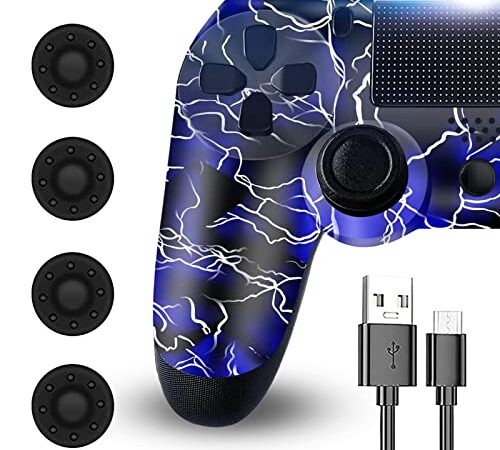 Controller PS-4, Joy*stick per Pro/Slim, PS-4 Controller Wireless con Design a Forma di Fulmine, Joypad PS-4 Joy*stick Doppia Vibrazione Sei Assi con Pannello Tattile e Jack Audio (Blue)