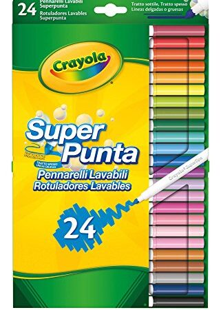 Crayola - Super Tips, Pennarelli Lavabili Punta Media, Confezione da 24 Pezzi, per Scuola e Tempo Libero, per Lavori di Lettering Creativo, Scrittura a Mano, Calligrafia, Colori Assortiti, 7551