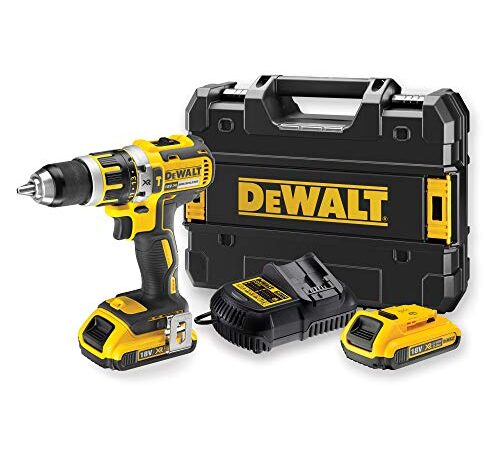 DEWALT DCD795D2-QW Trapano Avvitatore a Percussione, 2.0 Ah, Motore Brushless, con Doppia Batteria in Valigetta, 18 V, Giallo, 2 Velocità