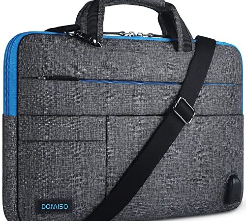 DOMISO Borsa a tracolla impermeabile da 17 pollici, con porta di ricarica USB, per notebook da 17-17,3", Dell/Lenovo/Acer/HP/MSI/ASUS, con cerniera blu