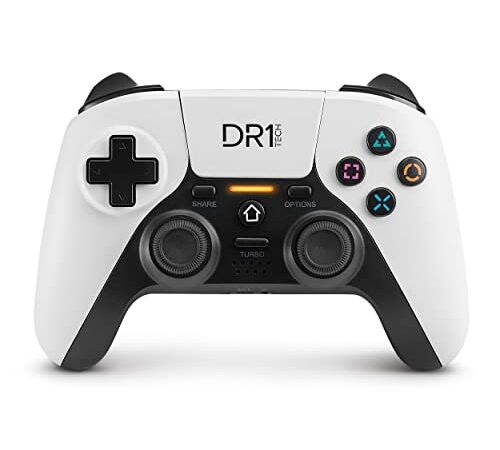 DR1TECH Shock Pad Controller per PS4 / PS3 Wireless | Joystick Gaming DESIGN NEXT-GEN compatibile con PS5/PC/IOS | Touch Pad Capacitivo e Doppia Vibrazione (Bianco)