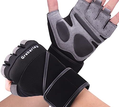 Grebarley Guanti Palestra per Sollevamento Pesi,Protezione Completa del Palmo & Extra Grip Antiscivolo,Perfetti per Trazioni alla Sbarra,Bodybuilding,Protezioni Mani per Uomini e Donne (Nero-2022, L)