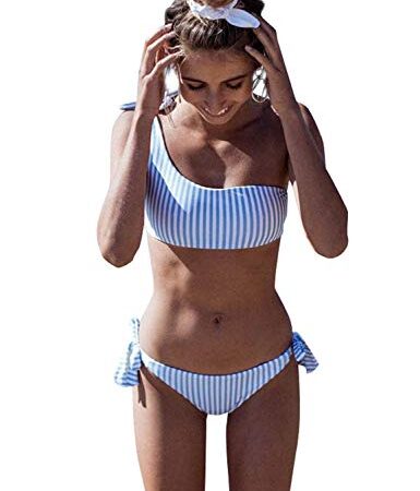 heekpek Bikini Donna Monospalla Banda Costume da Bagno Due Pezzi Una Spalla da Bagno Bikini Imbottito Bikini Donna Mare, Blu, M