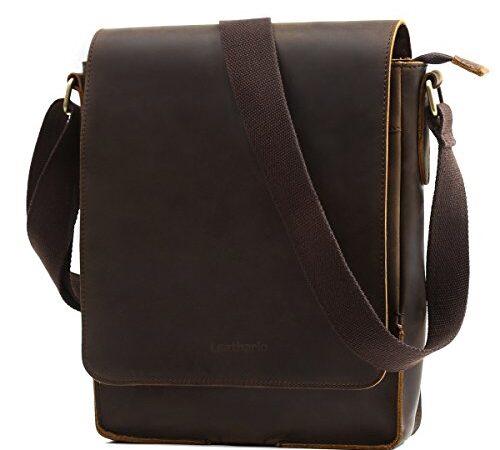 Leathario Borsello a Tracolla da Uomo in Vera Pelle per Uso Quotidiano, Con Multitasche e Multifunzionale, Adatta per Lavoro, Università, Viaggio, Ufficio e Fiere