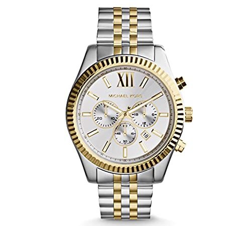 Michael Kors Orologio Cronografo Quarzo Uomo con Cinturino in Acciaio Inossidabile MK8344, Bicolore
