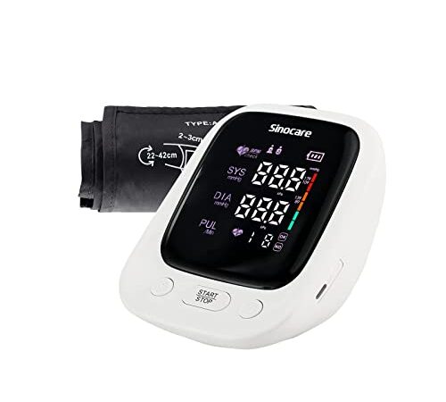 Misuratore Pressione Sanguigna da Braccio Digitale - Sinocare Sfigmomanometro da Braccio Pressione Arteriosa con Grande Schermo LED, Misurazione Automatic di Pressione Arteriosa e Battito Cardiaco