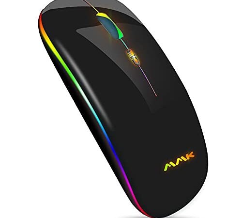 Mouse wireless Bluetooth,mouse sottile Mouse wireless USB ottico portatile 2.4G,mouse LED a doppia modalità ricaricabile(Bluetooth 5.0 e wireless 2.4G)per laptop,PC,Mac OS,Android,Windows(Nero)