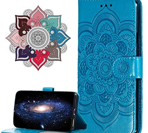 MRSTER Honor View 10 Lite Custodia Flip, Goffratura Design Case in PU Pelle Internamente Silicone TPU Cover Portafoglio Cover Premium Custodia per Honor View 10 Lite/Honor 8X. LD Mandala Blue