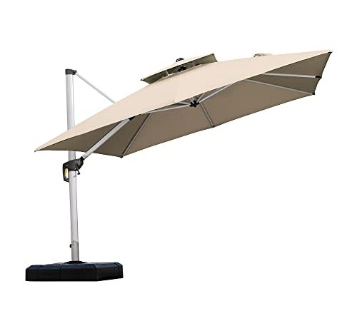 PURPLE LEAF Ombrellone da Giardino 3x3 m, Ombrelloni da Giardino in Alluminio di Grande Diametro, Rotazione a 360°, Ombrelloni da Giardino, con Manovella e Protezione UV 50+, cachi