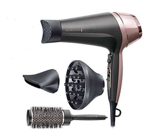 Remington Asciugacapelli Curl&Straight Confidence, 2200 Watt, Concentratore Ricurvo, 3 Temperature/ 2 Velocita, Generatore di Ioni, Spazzola Inclusa, D5706