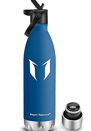 Super Sparrow Borraccia Termica - 500ml - Bottiglia Acciaio Inox Isolamento - Senza BPA - Bottiglie di Paglia -Coperchio di Paglia + Cappuccio Metallico
