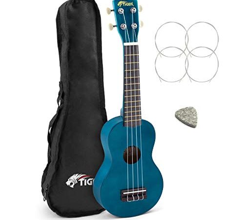 TIGER 2501-BL Ukulele Soprano con Custodia, Plettro in Feltro e Corde di Ricambio, Colore Blu Ceruleo
