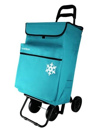 Bastilipo - Julia, Carrello della spesa con 4 ruote, pieghevole, con borsa termica, in tela, capacità 50 litri, verde acqua