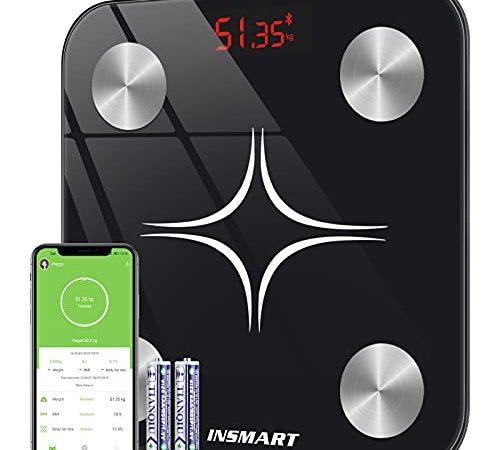 Bilancia Pesapersone Digitale, INSMART Bilancia Impedenziometrica Professionale con Smart APP, Bilancia Massa Magra e Grassa Per Misurazione di Pesa Persone, BMI, Massa Muscolare o Ossea, etc, 180KG