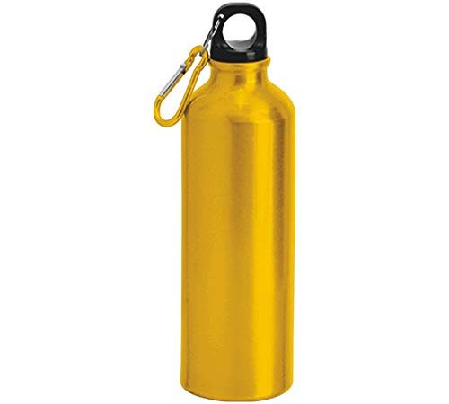 Borraccia 750 ml in alluminio con moschettone mantiene la temperatura per 12 ore, Borracce per Scuola, Sport, All'aperto, Palestra, Yoga (Giallo)