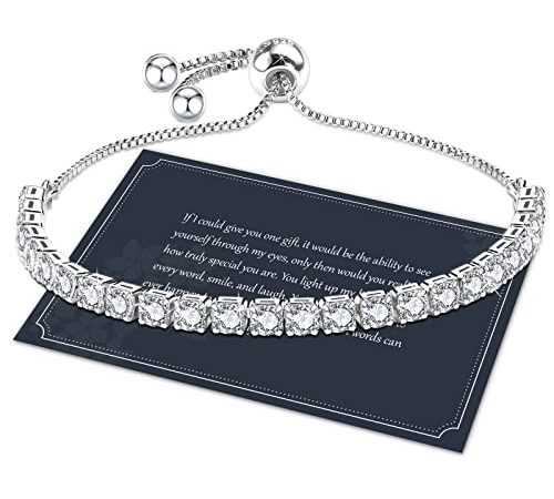 Bracciale Donna, Regalo Festa della Mamma Bracciale Argento 925 Bracciale Tennis Donna Bracciali Zirconi Regolabile Bracciali Argento Regalo Donna Compleanno Regalo Mamma Moglie Figlia