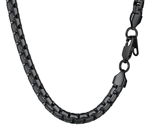 Collana da Uomo catena scatola piatta 45 cm nero acciaio inossidabile placcato metallo nero larghezza 6 mm grande robusta