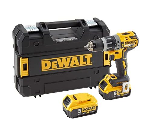 DEWALT DCD796P2-QW Trapano Avvitatore, a Percussione, 2 velocità, 5.0 Ah, Motore Brushless, con Doppia Batteria in Valigetta TSTAK, 460 W, 220 V, Giallo/Nero