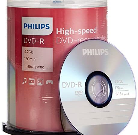 DVD-R vergini Philips DM4S6B00F 4,7GB, 120min. in campana da 100 pezzi