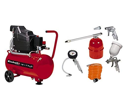 Einhell TC-AC 190/24/8 Compressore, 1500 W, 230 V, Rosso &4000832470 Set di 5 Accessori, Metallo, Compressore, Rosso/Bianco/Metallico