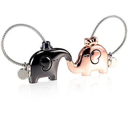 Foonii coppia Portachiavi, 1 paio carina Kissing Elefanti Portachiavi, Staccabile Auto Portachiavi Uomo Donna Amore, per Inviare La Sua Fidanzata (Gun Nero + Oro Rosa)
