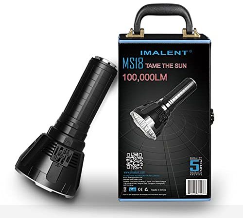 IMALENT MS18 LED Torcia 100.000 lumen Torcia Ricaricabile Luminosa con 8 Modalità di luce, portata 1350m, Batterie 8, Ideale per Esterni, Autodifesa, Ricerca e Salvataggio