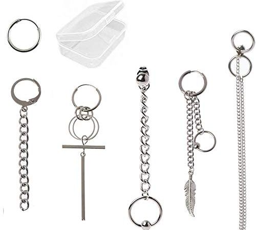 Integrity.1 Orecchini BTS, 6 Pezzi Kit Orecchini Pendenti con Catena,Jimin Catena Goccia Orecchini,Gioielli di Moda Coreana e Scatola per Orecchini
