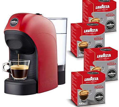 Lavazza A Modo Mio, Macchina Caffé Espresso Tiny Con 64 Capsule Qualità Rossa Incluse, Macchinetta A Capsule Per Un Caffè A Casa Come Al Bar, 1450 W, 0.75 Litri, Colore Rosso Amazon Exclusive