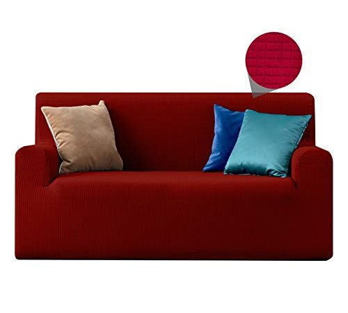 Linea Oro Cube Copridivano Elasticizzato, Fodera Protettiva, Copridivani Universale con Braccioli Bordeaux 3 Posti