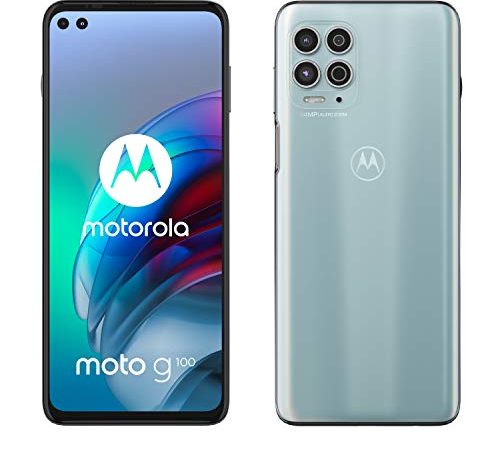 Motorola moto g100 (5G, fotocamera 64 MP, batteria 5000 mAH, 8/128 GB, Display 6.7" FHD+ 90Hz, NFC, Dual SIM, Android 11) cover inclusa, Bianco (Iridiscent White)