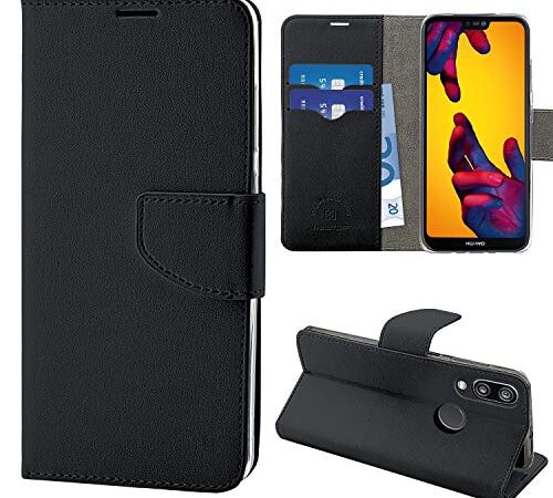N NEWTOP Cover Compatibile per Huawei P20 Lite, HQ Lateral Custodia Libro Flip Magnetica Portafoglio Simil Pelle Stand (per P20 Lite, Nero)