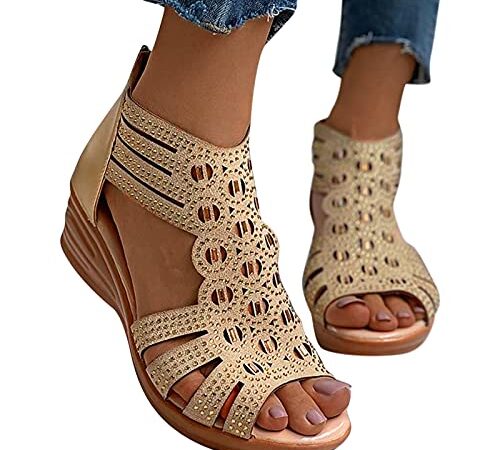 Pianshanzi Sandali da ragazza, sandali estivi, eleganti, traspiranti, da spiaggia, per il tempo libero, vintage, con strass, per la spiaggia, beige., 38