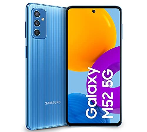 Samsung Galaxy M52 5G Telefono Cellulare SIM Free Smartphone Batteria 5.000 mAh Android 11 Schermo FHD+ Super AMOLED Plus da 6.7” RAM 6GB Memoria interna 128 GB Blu [Versione italiana]