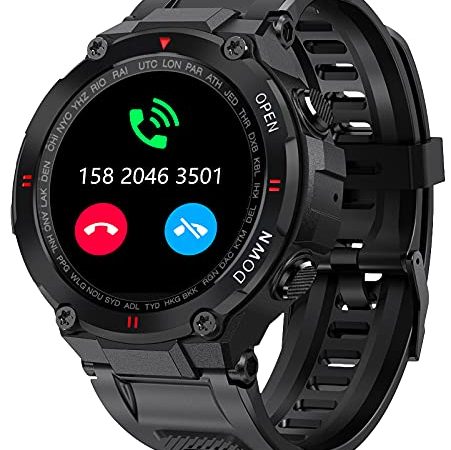 Smartwatch Uomo Orologio Fitness Militari Smart Watch Tracker di Attività con le chiamate Bluetooth, Cardiofrequenzimetro, Sportivi Contapassi Controllo Musica Cronometro per Android iOS