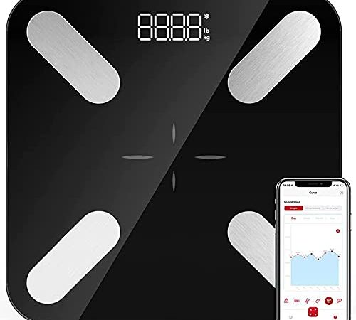 TRUE Know Bilancia Pesapersone Digitale Professionale, Bilancia Impedenziometrica Blutooth con APP, Bilancia Smart con 14 Indici di Misurazione - Massa Magra e Grassa, Pesa, BMI（280*280，Nero）