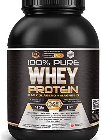 Whey Protein Isolate 100% Pura | Proteine Whey Isolate + Collagene + Magnesio | Proteine Del Siero Di Latte Isolate Per Lo Sviluppo Muscolare | Massa Muscolare Pulita | 30 Dosi, Weiss, Fragola, 1000g