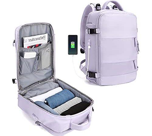 Zaino da viaggio grande da donna, da viaggio, zaino da escursionismo, sportivo da esterno impermeabile, zaino da scuola casual,laptop da 14 pollici con porta di ricarica USB, scomparto per scarpe