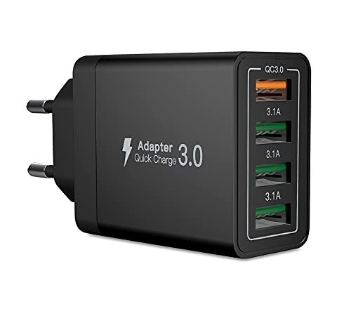 Caricatore USB,AIONEUS Caricabatterie USB Muro Multiplo Carica Rapida,Quick Charger 3.0 33W/6A 4 Porte Alimentatore Presa USB da Parete per iPhone 12/11/8/7/X/iPad Pro,Samsung S21/S10/S9,Xiaomi,Huawei