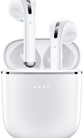 Cuffie Bluetooth 5.3, Cuffie in Ear Wireless con Bassi Immersivi, HD Microfoni, Auricolari Senza Fili IPX7 Impermeabile, 45 Ore di Riproduzione, Super Leggero Cuffiette Bluetooth Sport(Bianca)