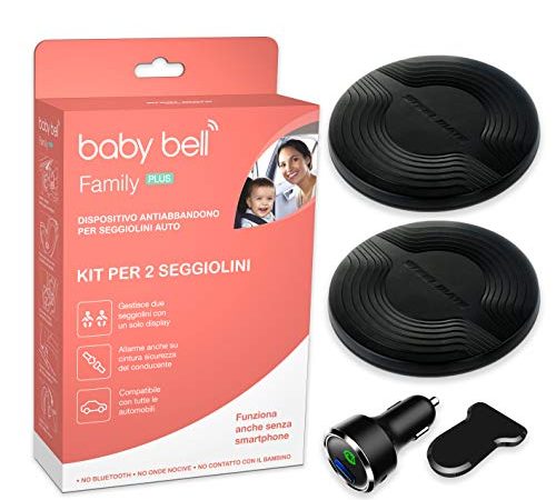 Kit 2 seggiolini | Dispositivo anti abbandono Steelmate Baby Bell Family PLUS | Universale 100% auto | Funziona anche senza smartphone