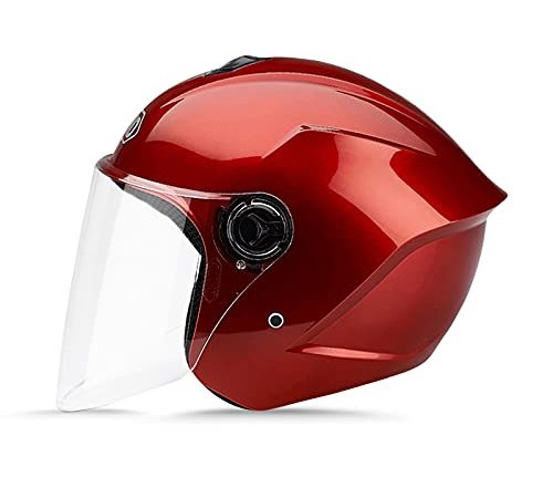 LIONCIANO Metà Aperto Faccia Casco Del Motociclo Con Visiera Riflettente，Casco Modulare Scooter，l'Anti-Collisione Protegge La Sicurezza Stradale Degli Utenti(Rosso Rubino)