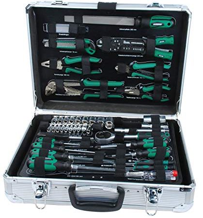 Mannesmann - M29075 – Valigetta degli attrezzi in alluminio, con attrezzi, 108 pz., 34 x 45 x 13 cm