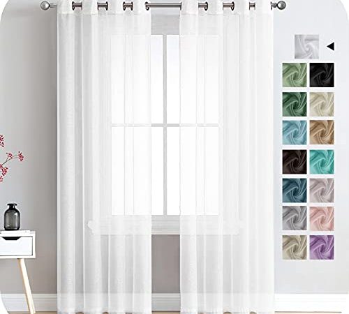 MRTREES Tende per interni Voile Semi Trasparenti Bianche 2 Pezzi con Occhielli 140x260 CM Tenda a Panello Tende Leggere Morbida per Camera da Letto e Soggiorno Finestra Moderne