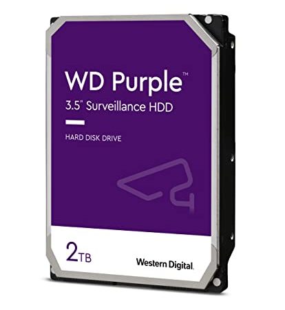 Western Digital WD20PURZ WD Purple Hard Disk per Videosorveglianza con Tecnologia Allframe 4K 3.5 Pollici SATA 6 GB/s 180TB/Anno, 64 MB Cache, 5400 RPM, 2 TB, Grigio