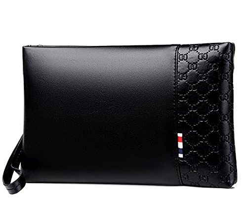 A-QMZL pochette uomo Borsello Uomo a Mano da Polso Nera Il Nuovo Borsa uomo Pelle Elegante Grande Capacità Pochette con fessura per carte per Lavoro Viaggio Casual Ufficio Borsetta(Nero)