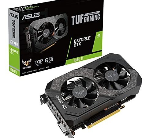 ASUS TUF Gaming 1660Ti EVO TOP Edition Scheda Grafica, 6 GB GDDR6, PCIe 3.0, 2 HDMI 2.0b, 1 DisplayPort 1.4, 1 DVI-D, OpenGL 4.6, Velocità Memoria 14Gbps, PSU Consigliata 450W, GPU Tweak II, Nero