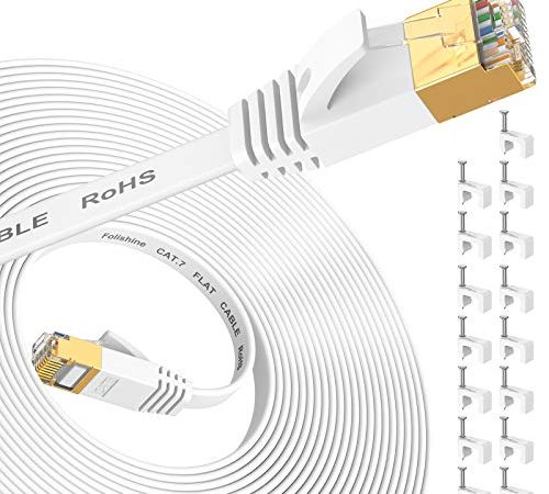 Cavo Ethernet 10 m, cavo Internet Cat7 ad alta velocità con connettore RJ45 placcato in oro, cavo LAN schermato per switch di rete, più veloce di Cat5/Cat5e/Cat6-White